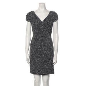 David Meister Gray Tweed Sheath Dress 12 V-neck Mini